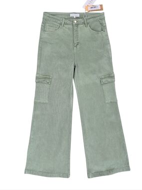 Risen Jeans Beverly Cargo pant women's 1XL sage green high rise wide leg stretch
